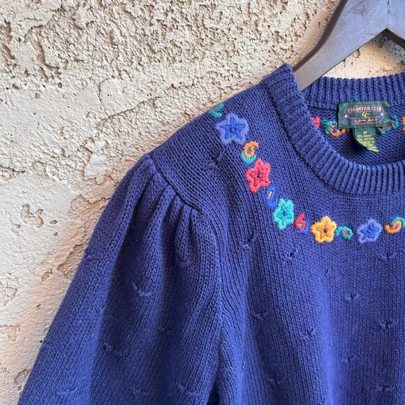 Charter Club Vintage Flower Knit Short Sleeve Sweater Size Medium - Picture 5 of 5
